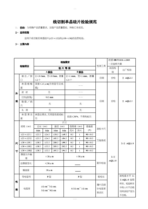 线切割单晶硅片检验规范