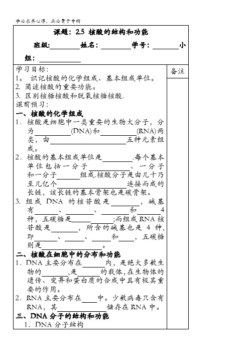 —生物(苏教)同步导学案2.5核酸的结构和功能