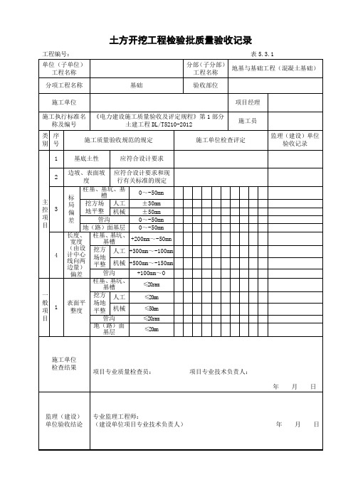 DLT5210土方开挖检验批质量验收记录