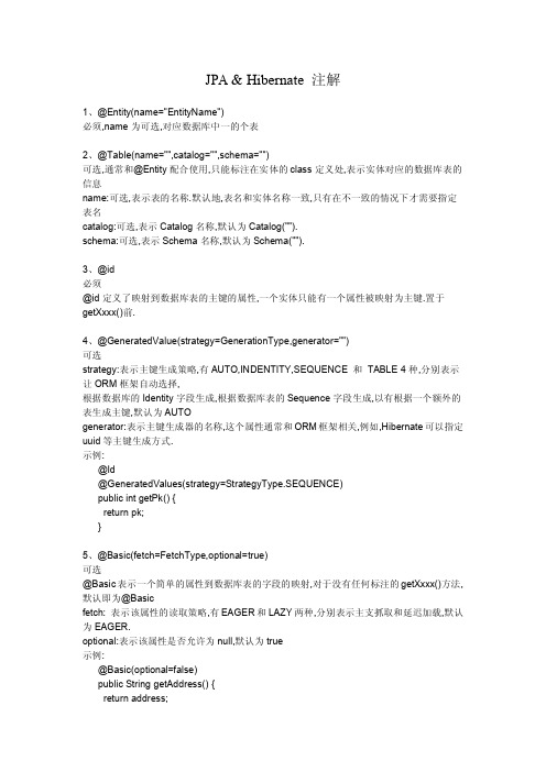 JPA & Hibernate 注解
