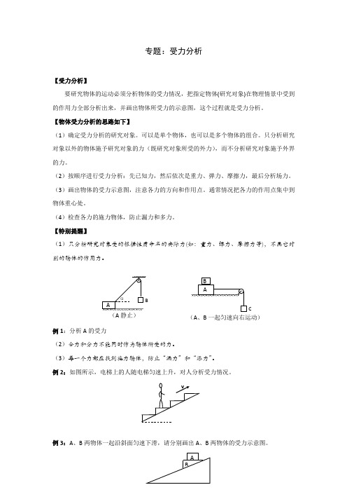 湖北省宜昌市葛洲坝中学人教版高中物理必修一导学案：专题：受力分析 Word版缺答案