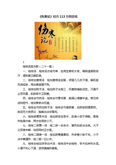 《伤寒论》经方113方剂总结