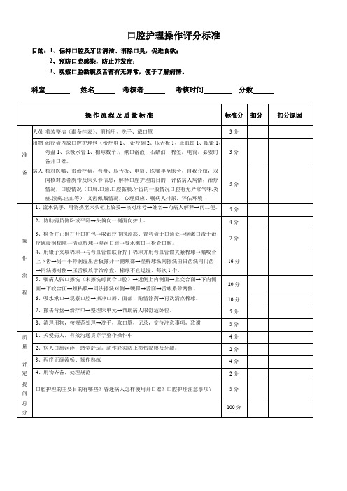 口腔护理操作评分标准