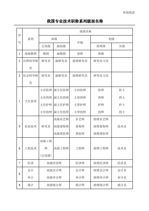 专业技术职称等级分类