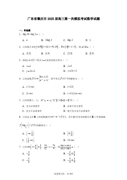 广东省肇庆市2025届高三第一次模拟考试数学试题