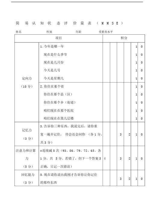 认知状态评价量表--实用MMSE量表.docx