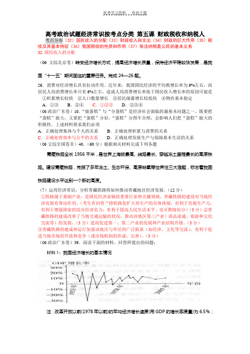 高考政治试题经济常识按考点分类 第五课 财政税收和纳税人