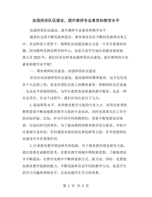 加强师资队伍建设,提升教师专业素质和教学水平