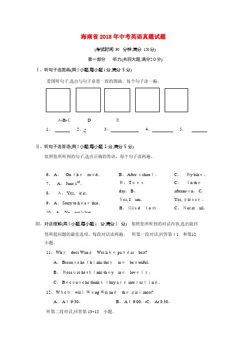 海南省中考英语真题试题(含解析)