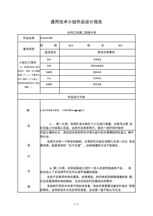 通用技术小组作品设计报告