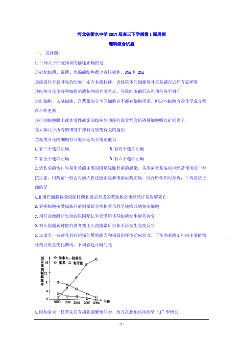 河北省衡水中学2017届高三下学期第一周周测理科综合试题 Word版含答案