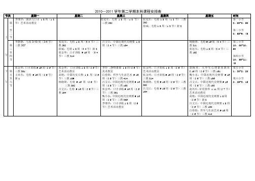 2010—2011学年第二学期本科课程安排表