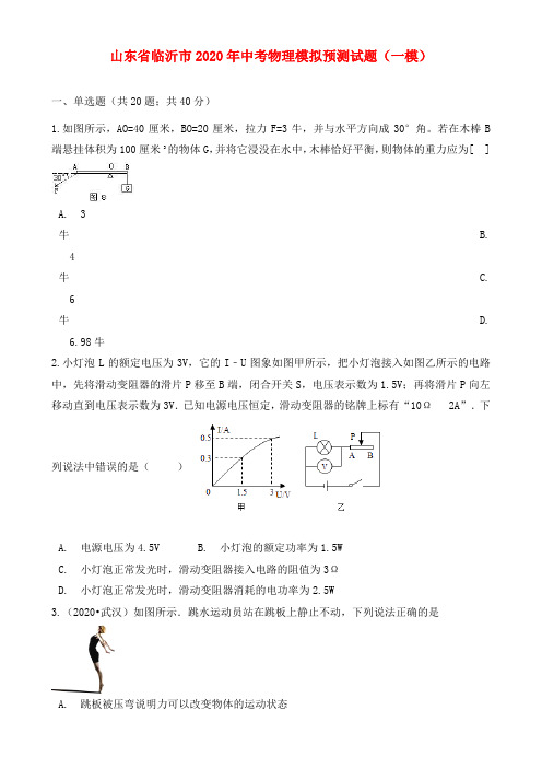 山东省临沂市2020年中考物理模拟预测试题(一模)