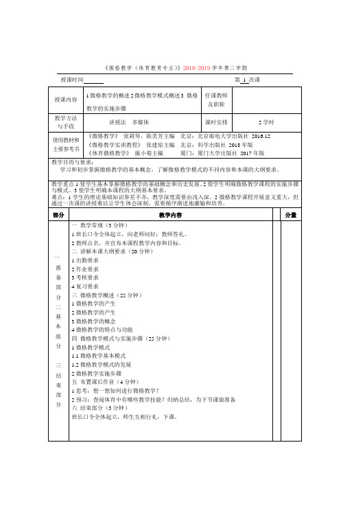 微格教学教案(体育教育专业)