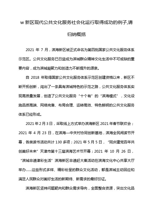 w新区现代公共文化服务社会化运行取得成功的例子,请归纳概括