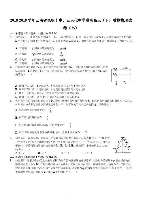 云南省昆明十中、云天化中学联考2019届高三下学期质检物理试卷(七) 含解析