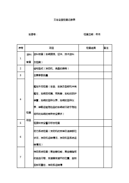 叉车全面检查记录表