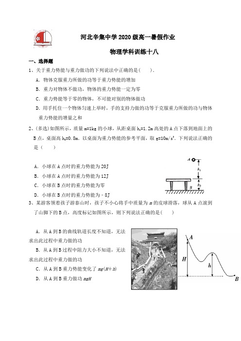 河北省辛集中学2020-2021学年高一下学期物理人教版（2019）必修第二册暑假作业18