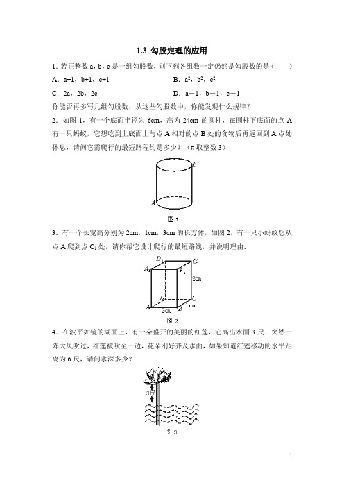 北师大版八年级(上)数学《勾股定理的应用》课堂练习(含答案)