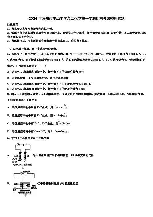 2024年滨州市重点中学高二化学第一学期期末考试模拟试题含解析