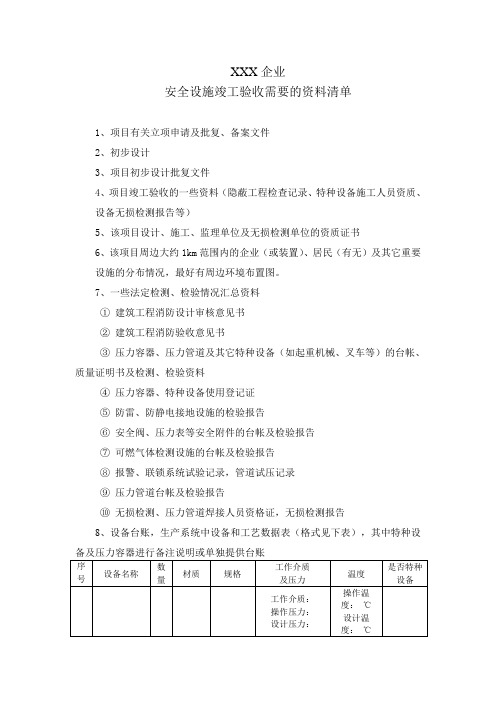 加气站验收提供资料清单