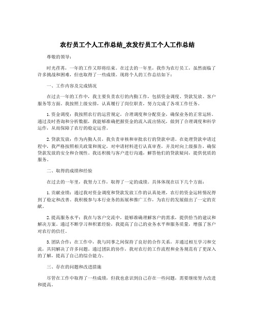 农行员工个人工作总结_农发行员工个人工作总结