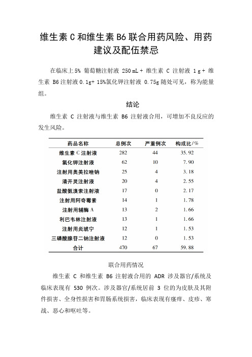 维生素C和维生素B6联合用药风险、用药建议及配伍禁忌