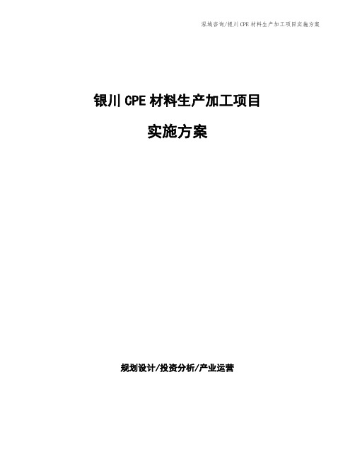 银川CPE材料生产加工项目实施方案