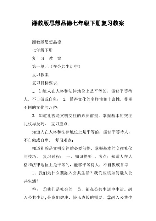 湘教版思想品德七年级下册复习教案