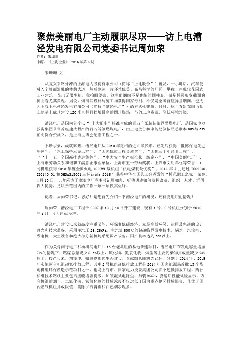 聚焦美丽电厂主动履职尽职——访上电漕泾发电有限公司党委书记周如荣