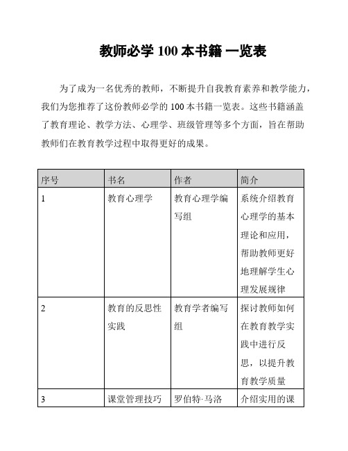 教师必学100本书籍 一览表