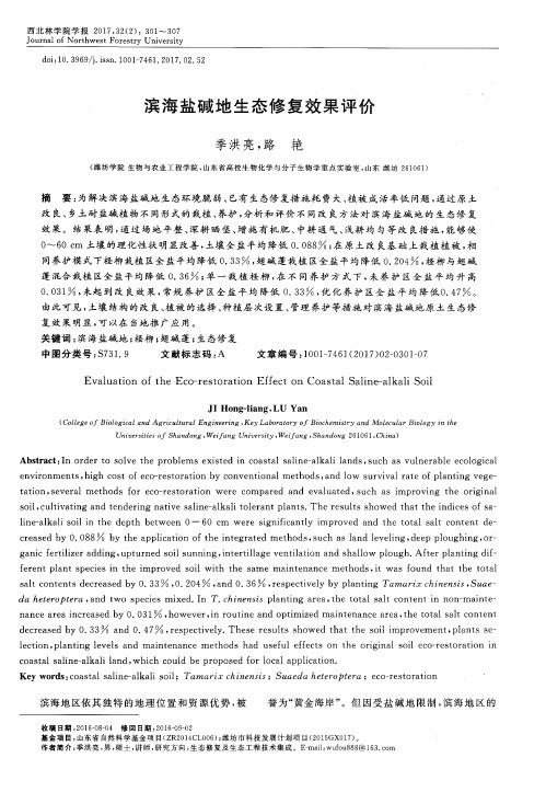 滨海盐碱地生态修复效果评价