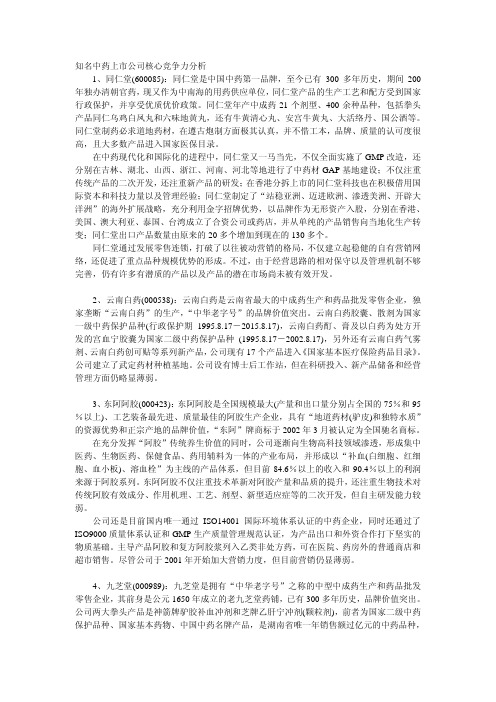 知名中药上市公司核心竞争力分析（PDF）