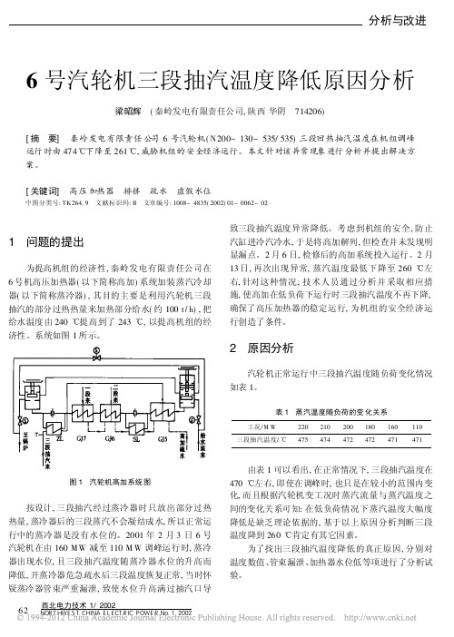 6号汽轮机三段抽汽温度降低原因分析_梁昭辉