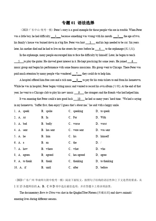 专题01语法选择-2023年中考英语一模试题分项汇编(原卷版)