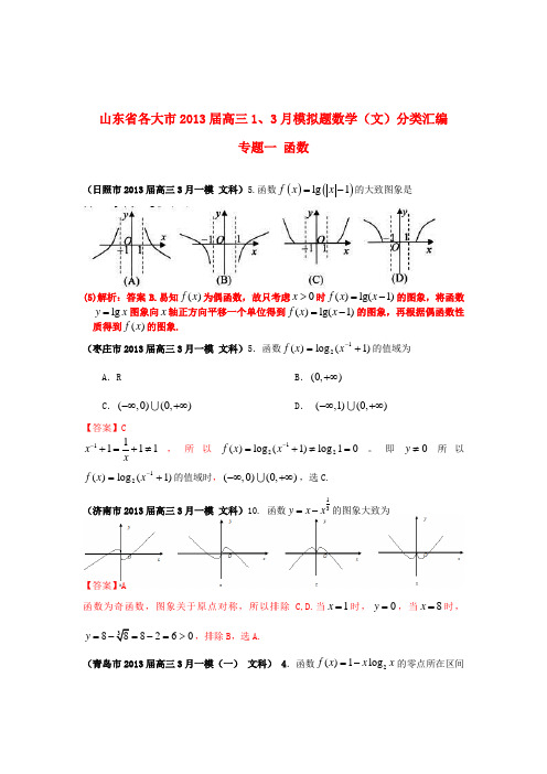 山东省各大市2013届高三数学 1、3月模拟题分类汇编 专题一 函数 文(含详解)