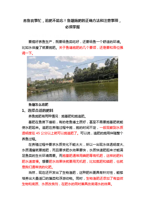 养鱼农事忙，追肥不能忘！鱼塘施肥的正确方法和注意事项，必须掌握