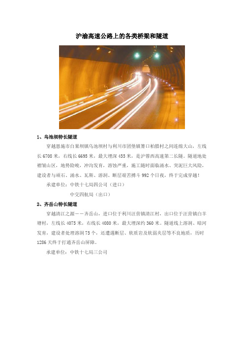 沪渝高速公路上的各类桥梁和隧道