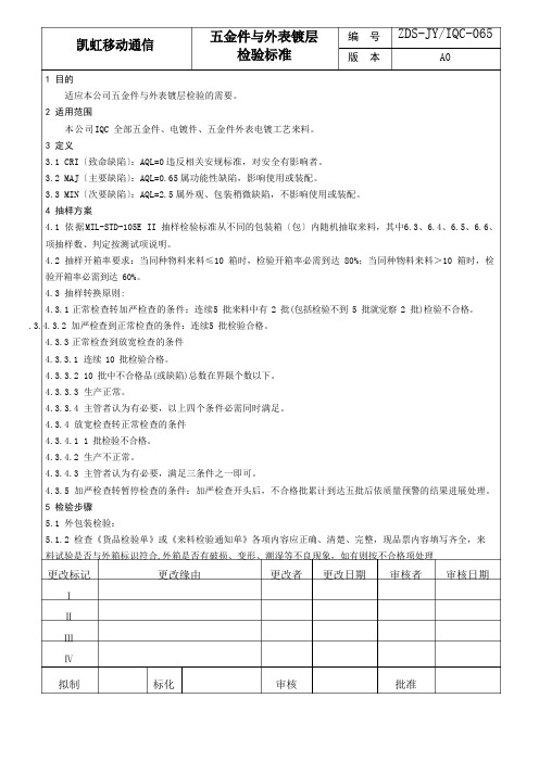 表面镀层工艺检验标准