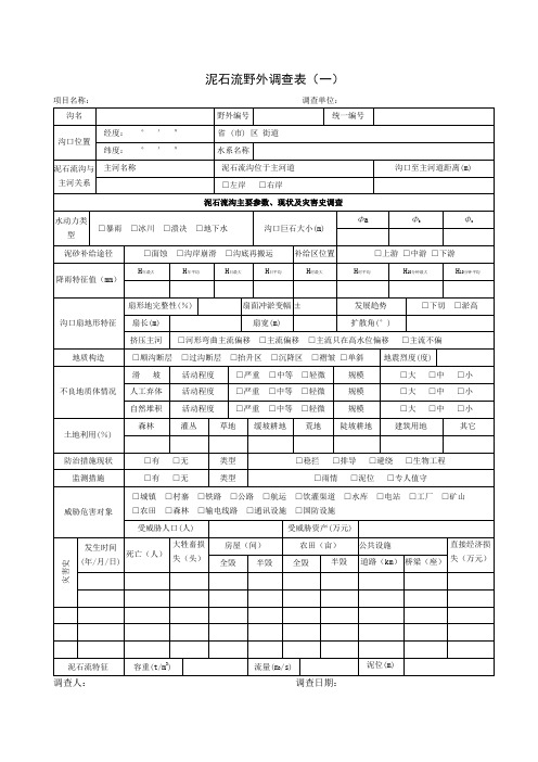 泥石流野外调查表(一)