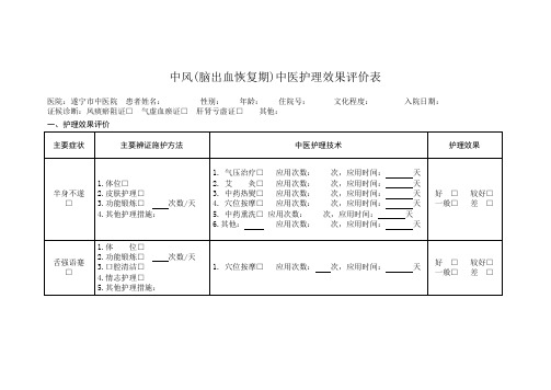 中风(脑出血恢复期)中医护理效果评价表