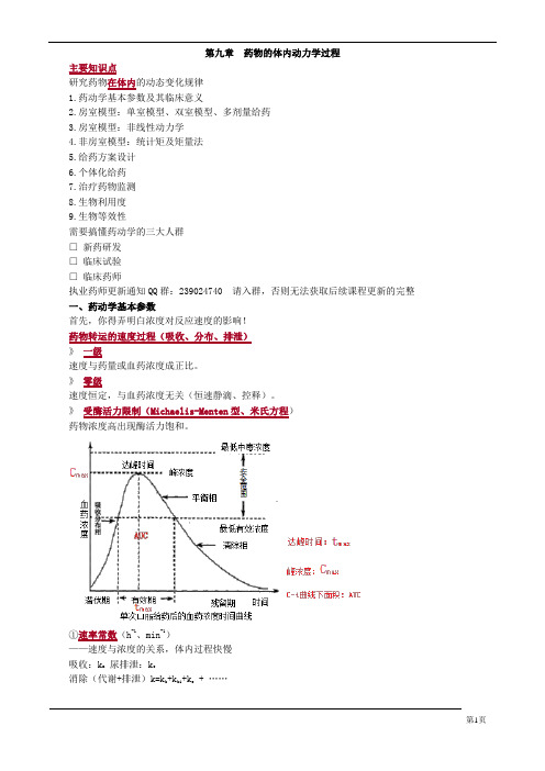 2019执业药师考试药学专业知识一 第9章 药物的体内动力学过程