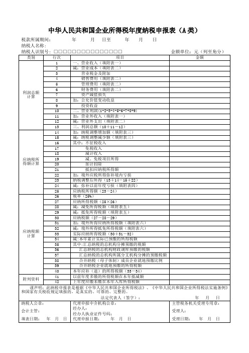 企业所得税年度申报表A类