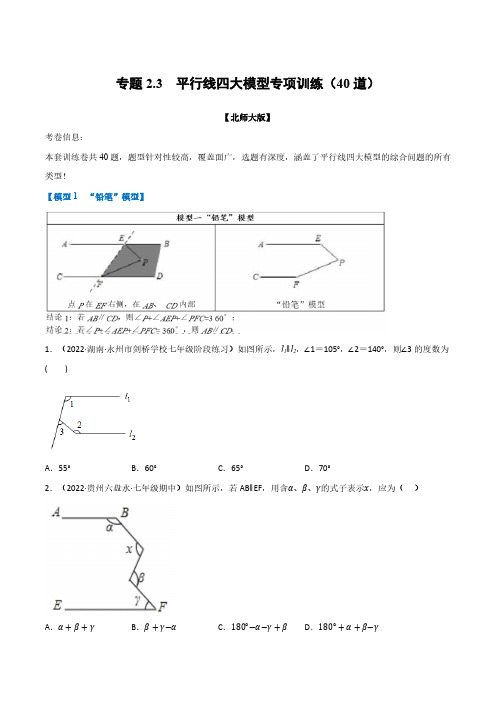 专题2.3 平行线四大模型专项训练(40道)(举一反三)(北师大版)(原卷版)