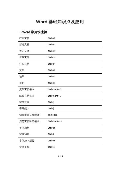 Word基础知识点及应用