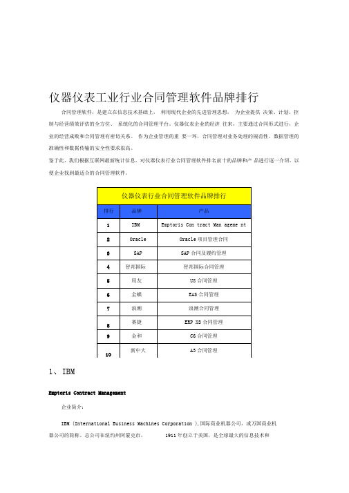 仪器仪表工业行业合同管理软件品牌排行