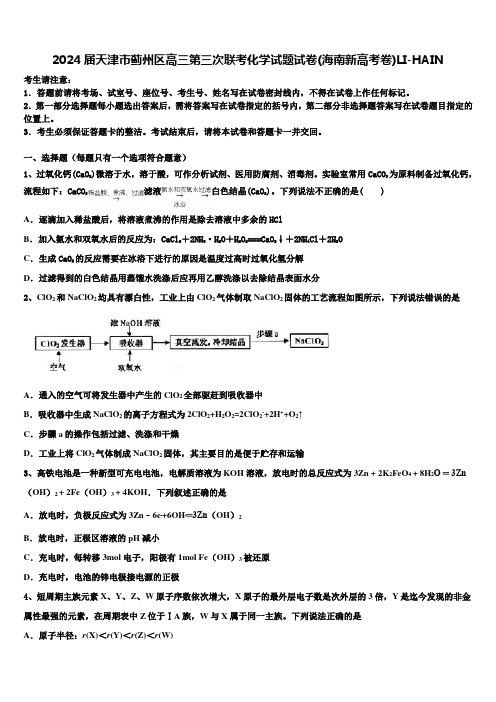 2024届天津市蓟州区高三第三次联考化学试题试卷(海南新高考卷)LI-HAIN含解析