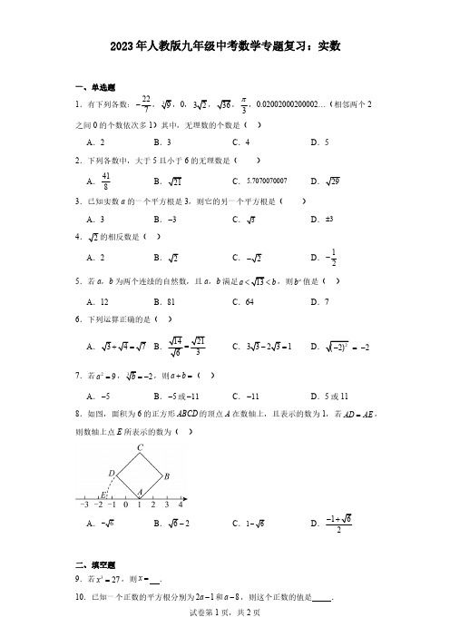 2023年人教版九年级中考数学专题复习：实数(含答案)