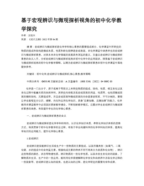 基于宏观辨识与微观探析视角的初中化学教学探究