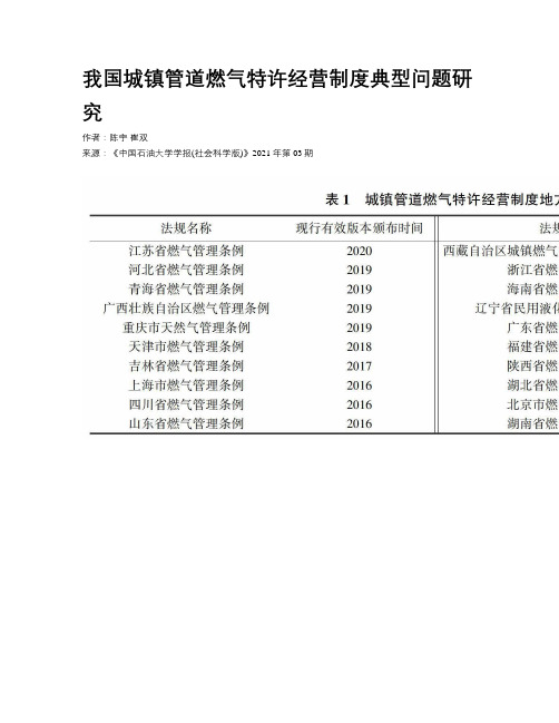 我国城镇管道燃气特许经营制度典型问题研究